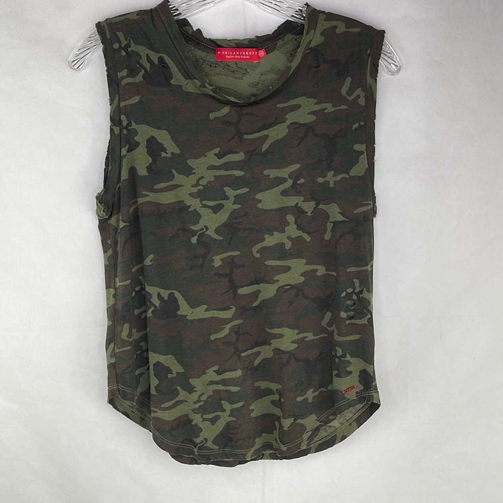 Philanthropy Apparel with Purpose Distressed Green Camo Top